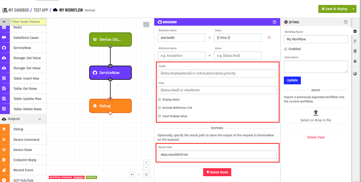 ServiceNow Node Result