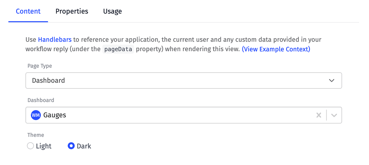 Page Dashboard General Configuration