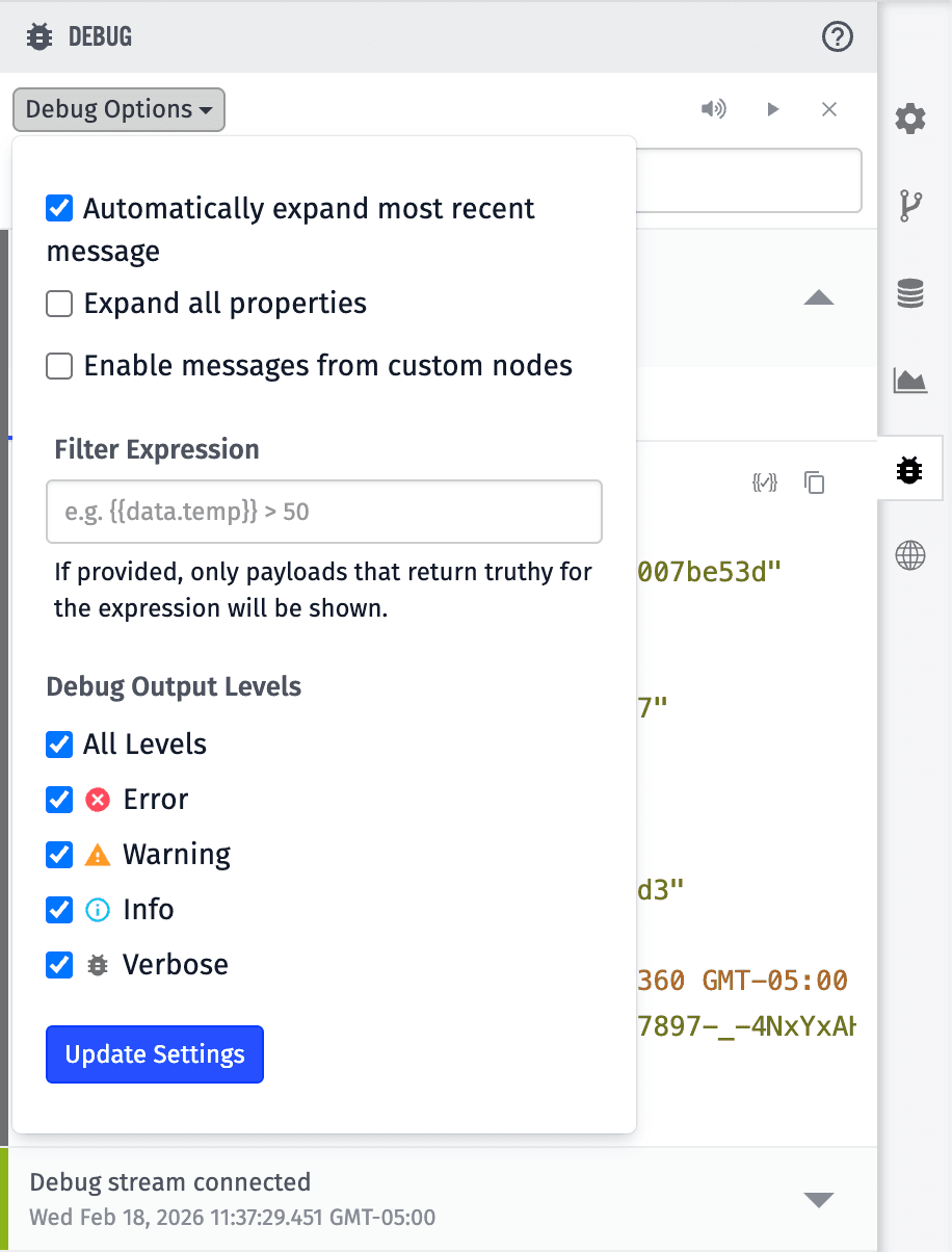 Workflow Debug Options Workflow Debug Options